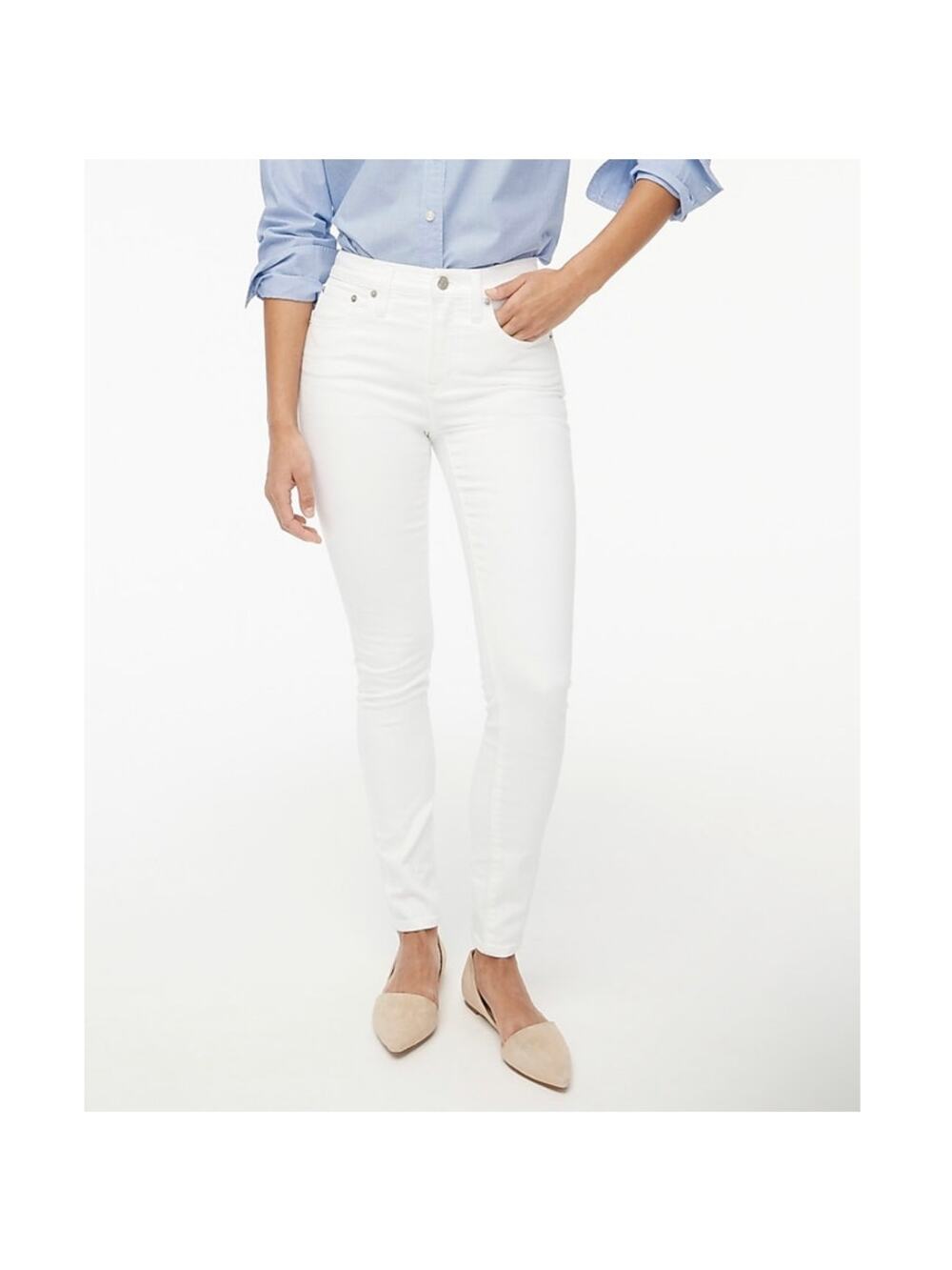 J Crew Petite 9 Inch Mid Rise Skinny Jean in signature stretch white Size 27P